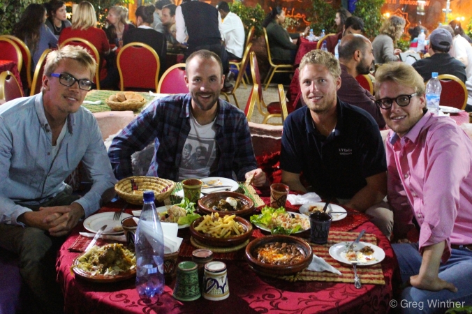 The crew at a typical Moroccan restaurant in Rabat. From left: Peter, Paal André, Henrik and Sebastian.