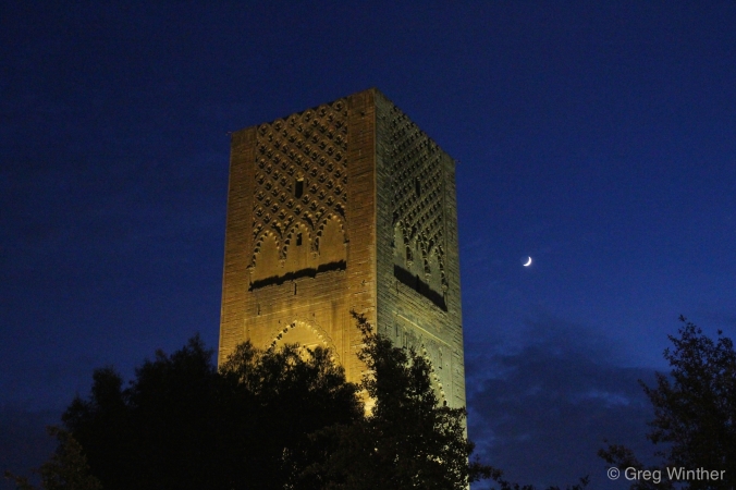 Hassan Tower at night, Rabat.