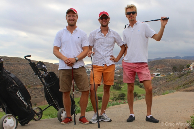 The crew overlooking hole 13. From left: Henrik, Sebastian and Peter.